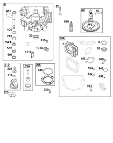 Crankcase Cover/Sump Group Diagram and Parts List for 44U577-0002-H5 400000 - 699999 Briggs and Stratton Engine
